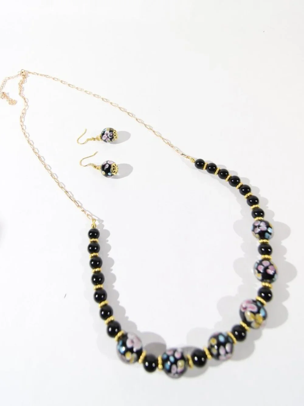 Murano Venetian Jewelry Set Necklace and Earrings Art Glass Bead Jewelry